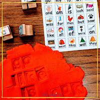 Sight Words Stamped in red play dough from Teach Magically